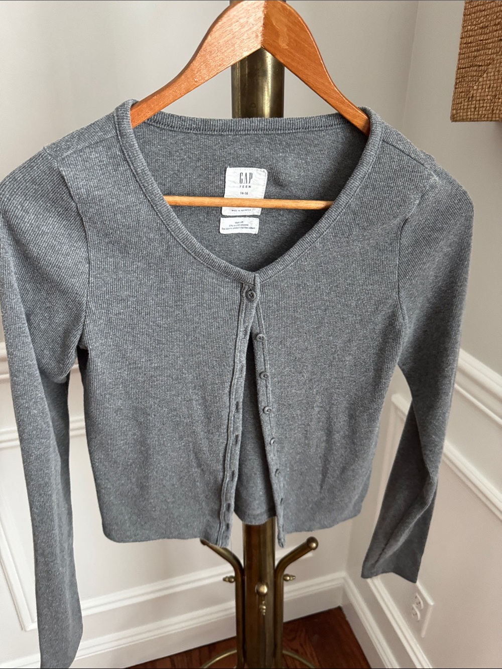 GAP Charcoal Gray Ribbed Button-Up Cardigan